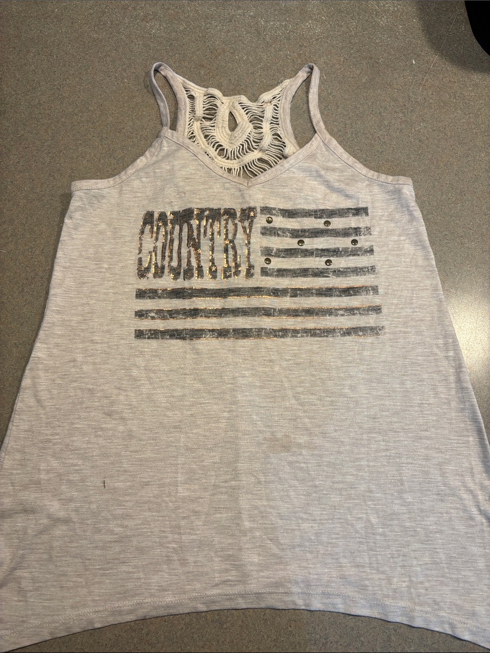 Maurices Gray Sleeveless Tank with Macramé Racerback